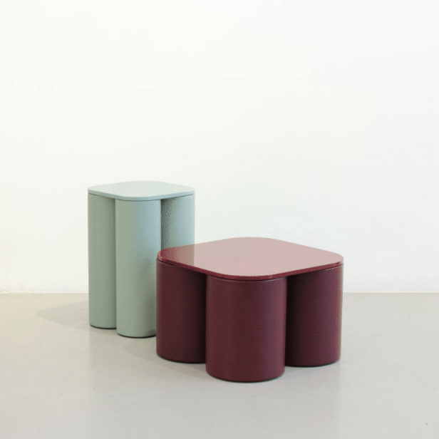 SILOS MEDIUM COFFEE TABLE LEATHER TOP BURGUNDY GLOSSY LACQUER