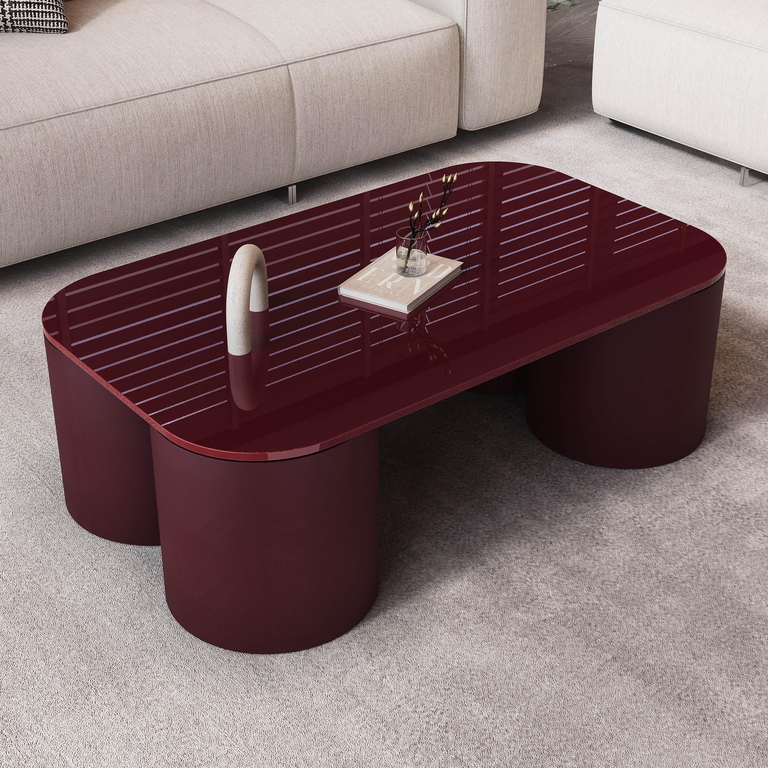 SILOS GRAND COFFEE TABLE BURGUNY GLOSSY LAQCUER