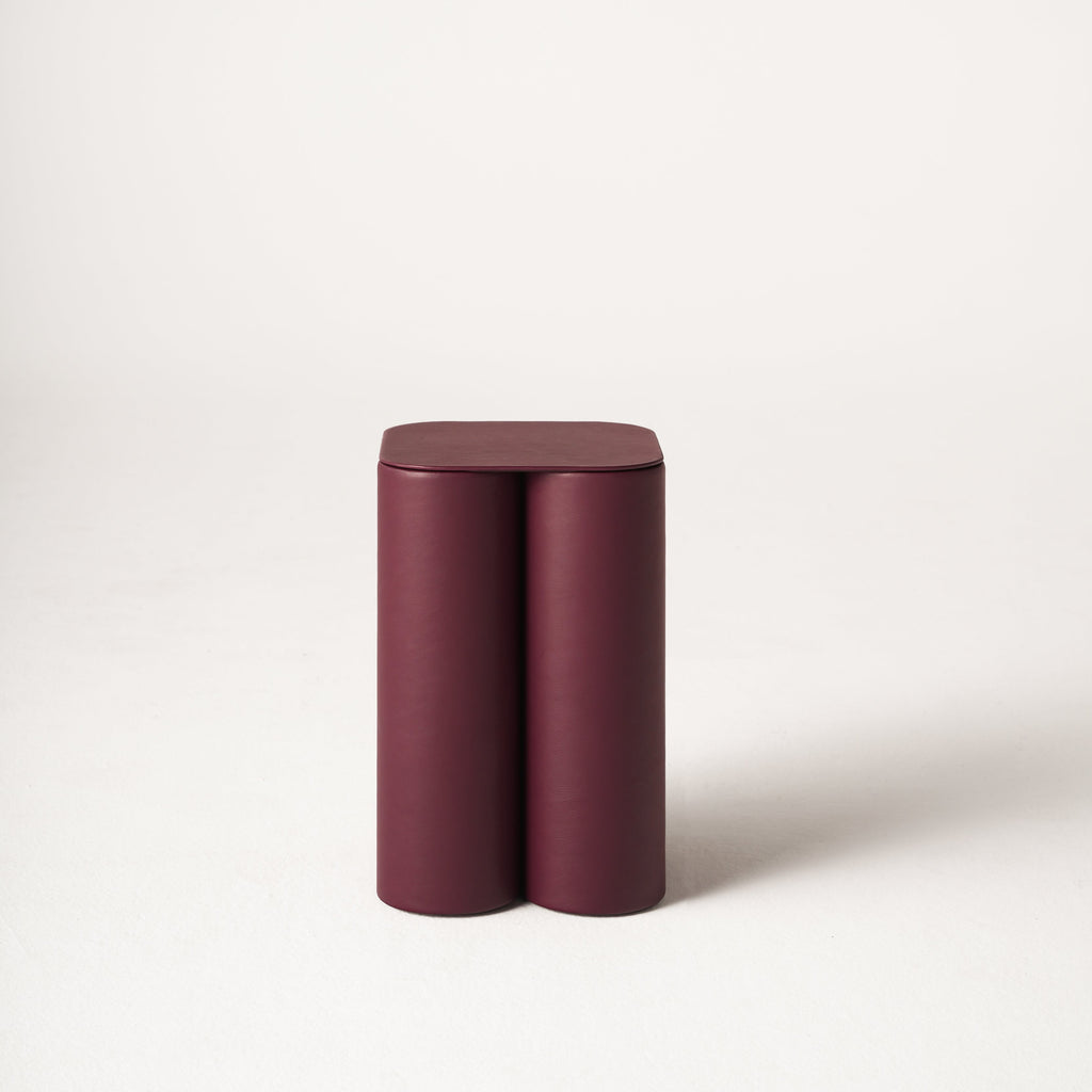 SILOS SMALL SIDE TABLE BURGUNY LEATHER TOP