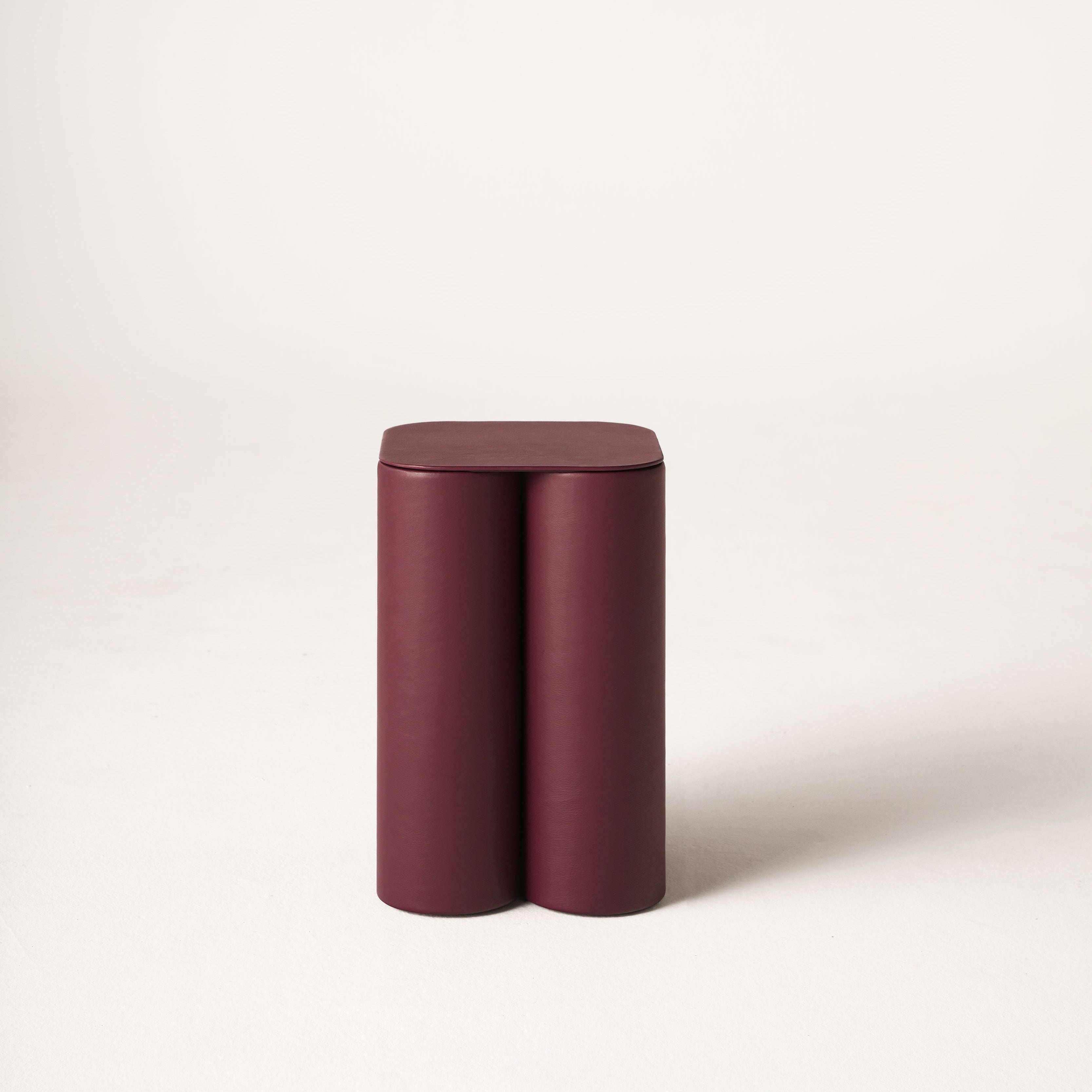SILOS SMALL SIDE TABLE BURGUNY LEATHER TOP