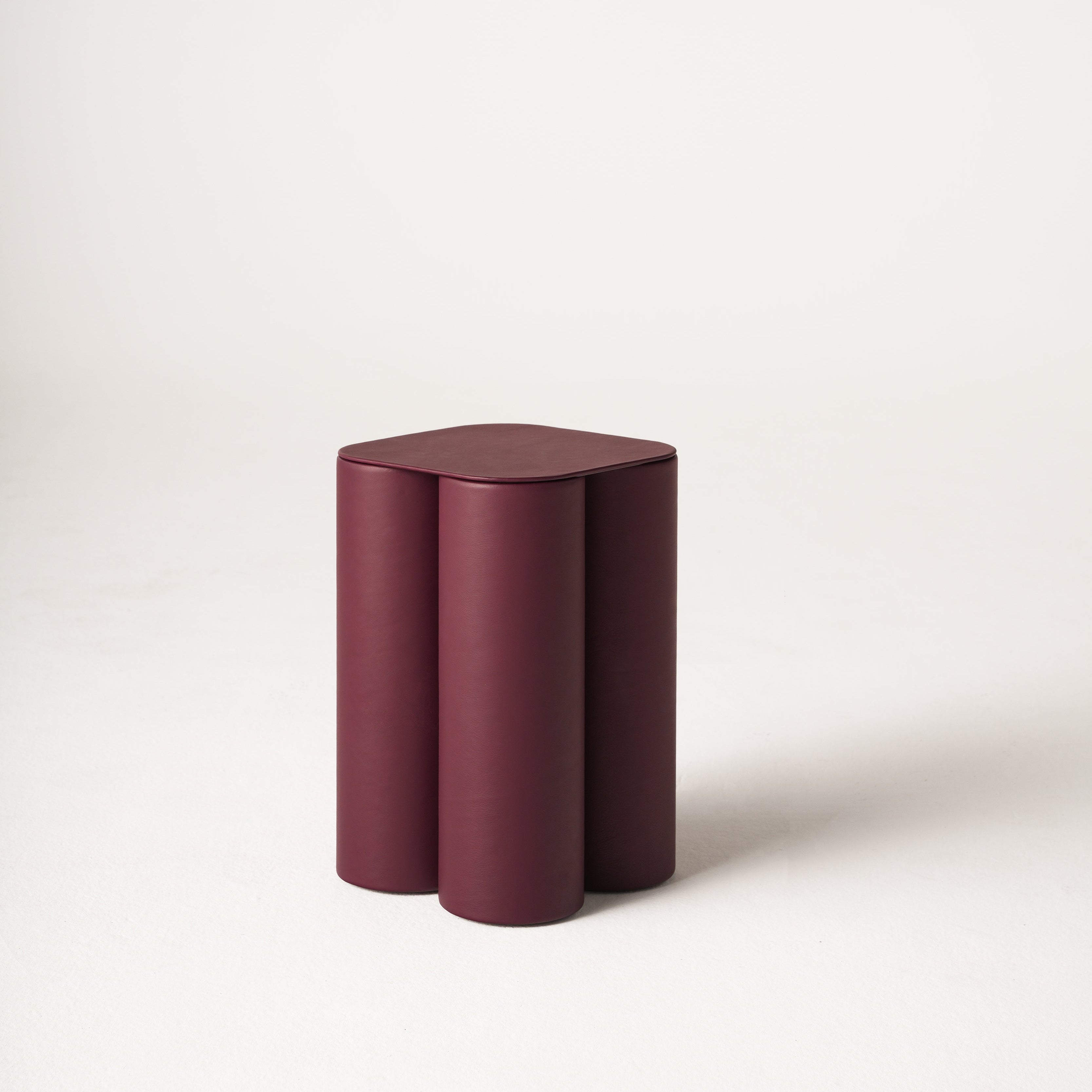 SILOS SMALL SIDE TABLE BURGUNY LEATHER TOP
