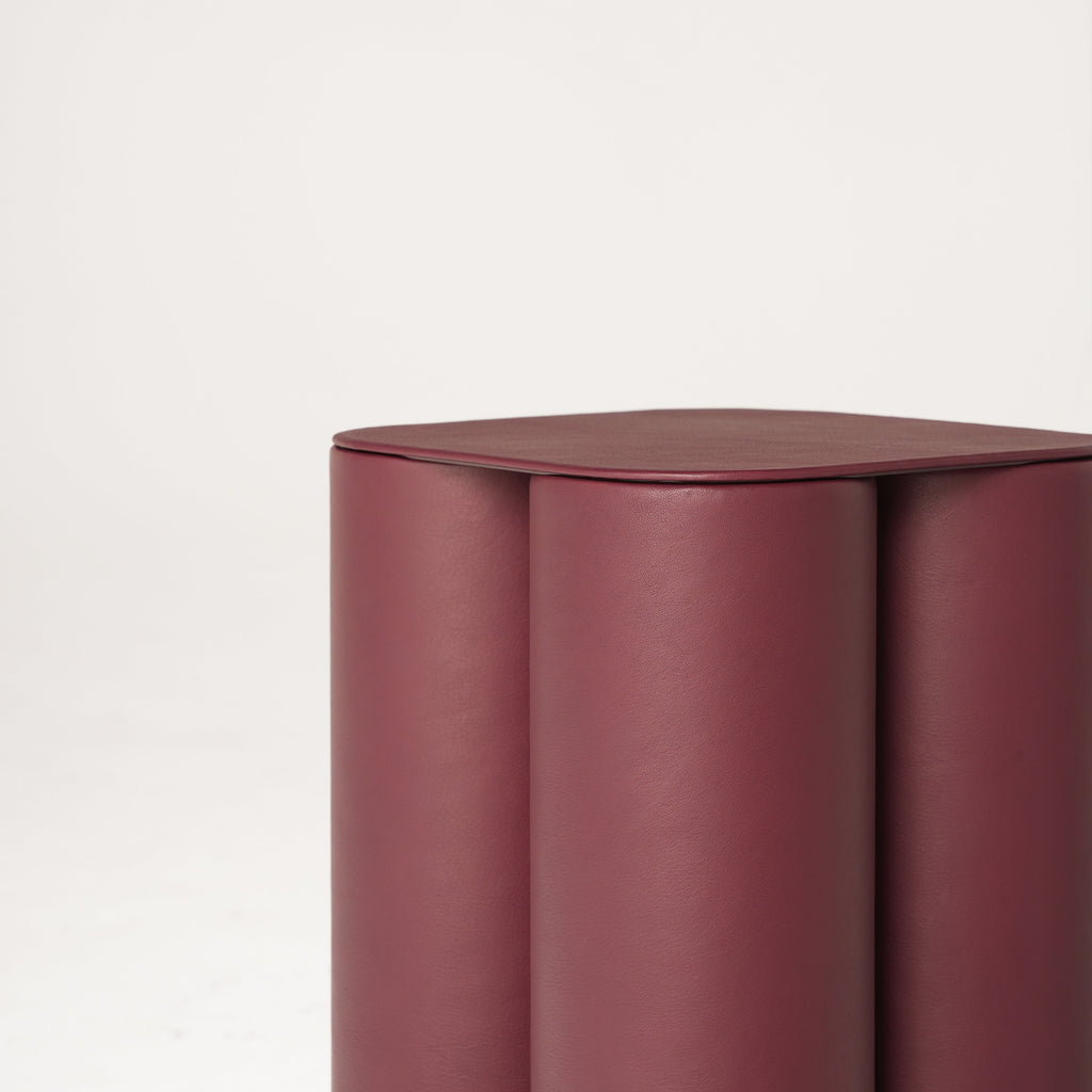 SILOS SMALL SIDE TABLE BURGUNY LEATHER TOP