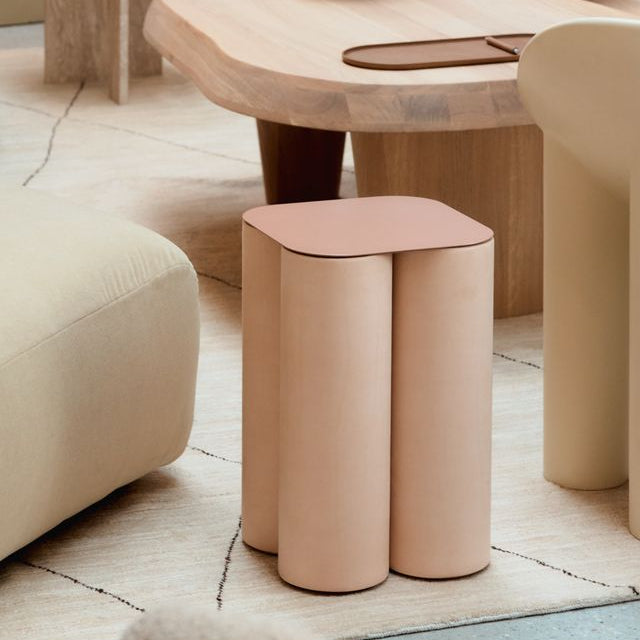 SILOS SMALL NUDE SIDE TABLE LEATHER TOP